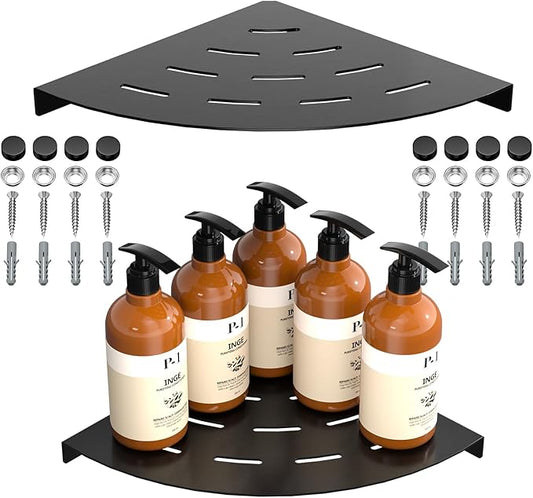 2 Pack Corner Shower Shelves Load Capacity 40 lbs 304 Stainless Steel Shower Corner Shelf Will not Rust 8in Shower Shelf for Inside Shower Matte Black Drilling Installation