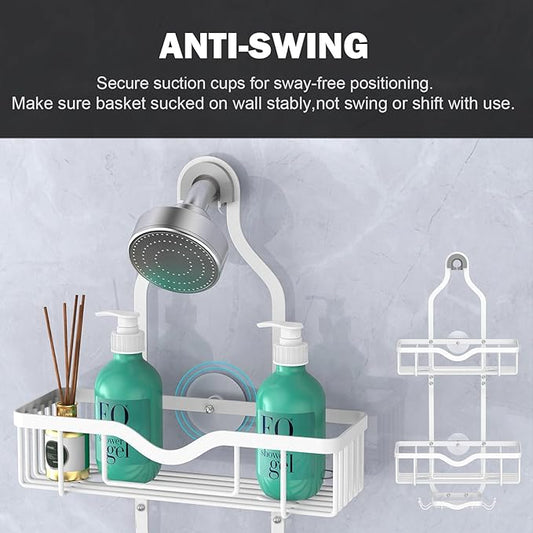 Kadolina Shower Caddy Hanging, Bathroom Shower Rack, Bathroom Organizer with Soap Dish, Over The Showerhead Caddy with Hooks for Razor/Sponge, Soft White (Assembly Required)