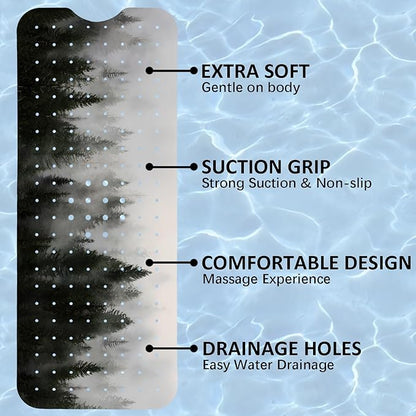 Misty Forest Bathtub Mat Non Slip, Baby Bath Mat for Tub Rubber Tub Mat, Kids Bath Mats for Bathroom Nature Trees Anti Slip Shower Mat with Suction and Drain Holes Machine Washable, 40″X16″