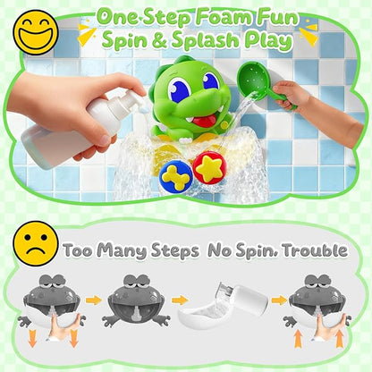 Dinosaur Baby Bath Toys for 1 2 3 Year Old Boys, Dino Bath Bubble Machine with Rainbow Lights & Water Scoop,Fun Toddler Toys Baby Shower Bathtub Toys Christmas Birthday Gifts for Boys Age 1-3 Year Old