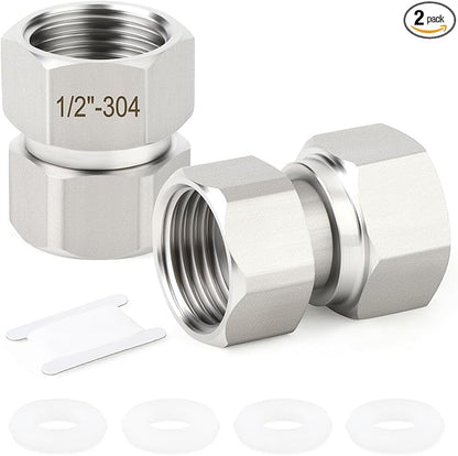 TAISHER 2PCS 304 Stainless Steel Flexible Movable Connector, 1/2" Female for Sprayer, Angled Valve, Shower Arm