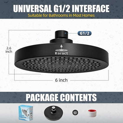 Shower Head High Pressure Rain Premium Quality Luxury Design Anti-Clogging Silicone Nozzles Adjustable Replacement for Bathroom Shower Heads (6 inch Round) (Matte Black)