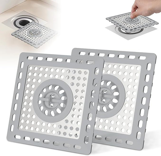 Hibbent 2 Pack Shower Drain Hair Catcher, Shower Drain Cover for Bathroom Floor 4" Drain, Anti-Clogging Bathtub Drain Strainer, Stainless Steel Kitchen Sink Drain Strainer with Handle, Grey