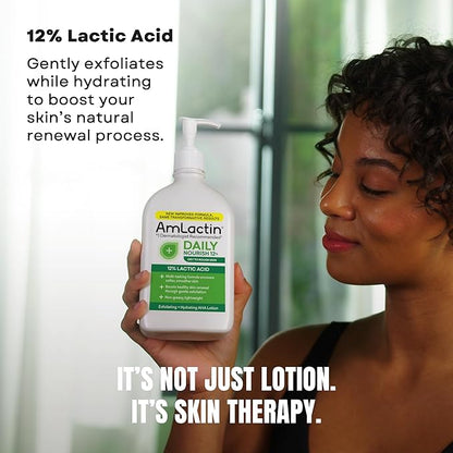 AmLactin Daily Nourish 12% - 14.1 oz Body Lotion with 12% Lactic Acid - Exfoliator and Moisturizer for Dry Skin (Packaging May Vary) (Pack of 2)