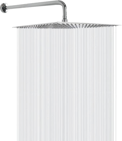 NearMoon Square Rain Shower Head With Extension Arm, Large Stainless Steel Rainfall Shower-Waterfall Full Body Coverage (16 Inch, Chrome)