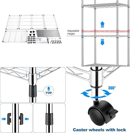 Himimi 5-Tier Storage Shelf Wire Shelving Unit on Wheels Heavy Duty Metal Shelves Adjustable Steel Rack Organization for Kitchen Garage Basement, Silver