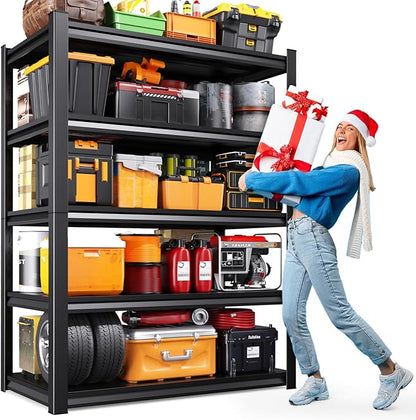 71" H-46 W Garage Shelving, 5-Tier Heavy Duty Storage Shelves, Adjustable Metal Shelving Unit, Utility Garage Organizer Shelf for Basement, Pantry, Warehouse, 20" D x 46" W x 71.2" H, Black