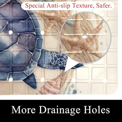 Bathtub Mats for Shower Tub, Anti-Slip Bath Mats for Inside Tub, Bathroom Shower Mats with Drain Holes and Suction Cups (Vintage Sea Turtle with Seashells and Starfish)