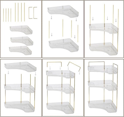 3-Tier Corner Bathroom Counter Organizer – Storage Shelf for Makeup, Perfume & Skincare, Space-Saving Countertop Tray Fits Bathroom, Dresser, Kitchen (White)
