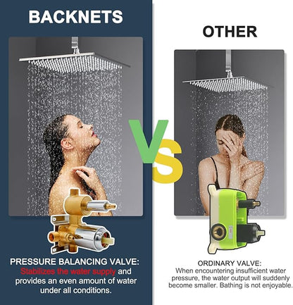 Solid Brass 3 Way Round Pressure Balancing Mixer Shower Valve Replacement Wall Mount Shower Diverter Valve Kit Shower Control Valve Polished Chrome