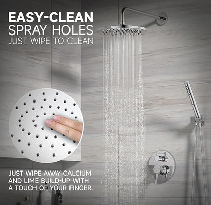 Lava Odoro Modern 2-Setting Round Rain Shower System with Handheld Spray, Chrome Rainfall Shower Faucet Set Rain Shower Head and Handle Set, Shower Valve Trim Kit,10 Inch, Chrome, SF104-C