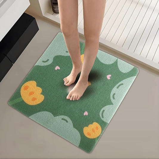 Square Shower Mat 23x23 Inch Non-Slip with Drain Hole, Shower Floor Mats for Bathroom, PVC Loofah Stall Mat, Secure Boho Bath Mats