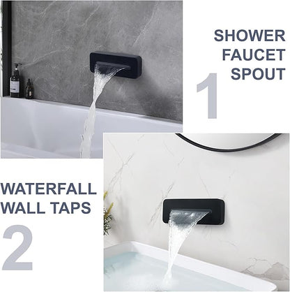 Wall Mounted Tub Spout Adjustable Waterfall Bathtub Sprayer High Flow Bathroom Tub Nozzle for Bathtub and Basin, Matte Black