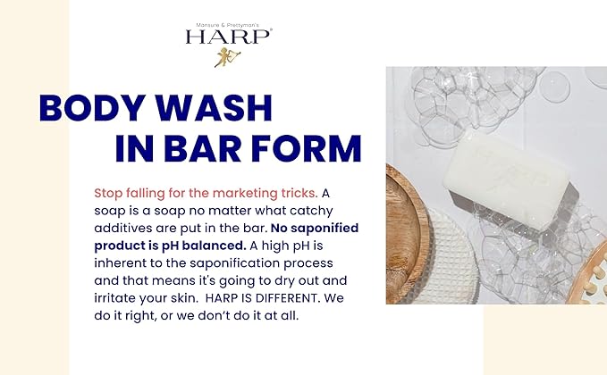 HARP Anti-Aging Body Wash Bar With Retinol + Niacinamide, Vitamin E, Hyaluronic Acid. 100% Syndet Base. Soap/Lye/Dyes and preservative-free. Non-comedogenic. FRAGRANCE FREE. 5oz