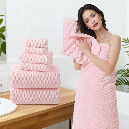 REDKISS Pink Microfiber Bath Towels Set of 6-35x70 Inches Oversized Bath Sheets, Extra Large Bath Towels Set of 6 for Adults, Super Soft Quick Dry Lint Free Absorbent Waffle Microfiber Shower Towels