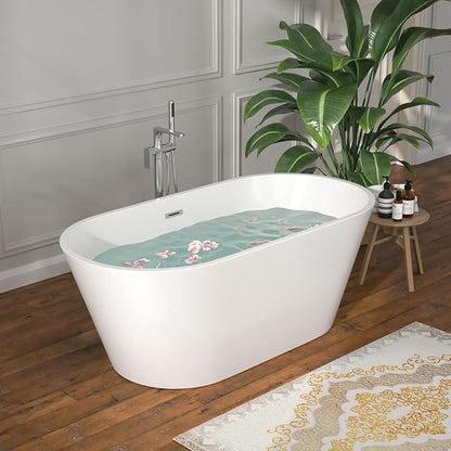 59" Freestanding Acrylic Bathtub White Roll Top Soaking Tub with Black Drain Sleek Finish for Contemporary Bathrooms, YSB9219