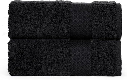 Hencely Luxury Hand Towel - Set of 2 (16x28 Inches) - Soft Turkish Cotton, Absorbent, Quick-Drying Face, Body, Kitchen, and Bathroom Towel (Hand Towels 2 Pack, Black)