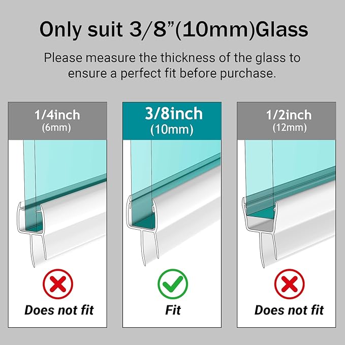 Shower Door Seal, 2 PCS 3/8" X 36" Glass Door Bottom Seal, Ultra Clear Frameless Shower Doors Strip, Stop Shower Leaks and Create a Water Barrier for 3/8 Inch (10mm) Glass