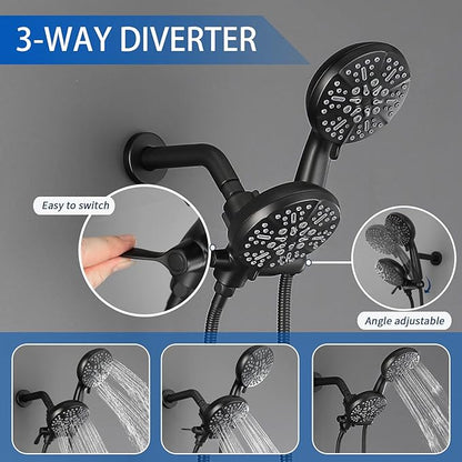Dual Shower Faucet Set High Pressure Dual 2 in 1 Shower Combo Set Shower System with Handheld Showerhead 3-way Water Diverter Shower Trim Kit Matte Black