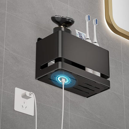 Aluminum Electric Toothbrush Holder - Bathroom Wall Mounted Toothbrush Holder (Black, Double Slot)