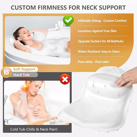 Silicone Bath Pillows for Tub - Adjustable Firmness Bathtub Pillow for Offering Perfect Head Neck & Back Support, Bath Pillow Cushion for Epsom Salt Soaking – Spa Gifts for Women & Parents, White