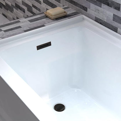 WOODBRIDGE 60" Acrylic Rectangular Alcove Soaking Bathtub in White with Left Drain, Oil Rubbed Bronze pop-UP Drain Included BA6030L