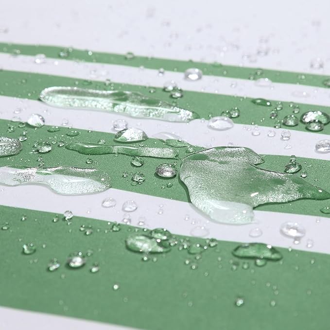 Extra Long Green and White Striped Shower Curtain 72x84 Inches, Waterproof Fabric with Modern Gradient Lines, 12 Rustproof Grommets & Weighted Hem