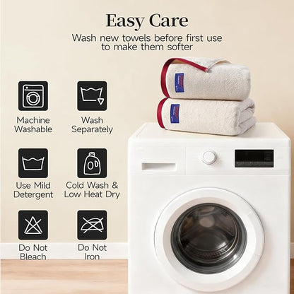 REDKISS 6 Pack Cotton Towel Set with Luxury Embellished Border, 600 GSM Ultra Soft & Highly Absorbent Bath Towels Set with 2 Bath, 2 Hand, 2 Washcloths for Bathroom, Gym, Spa, Hotel, Beige Brown