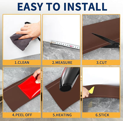 Flexible Baseboard Molding Trim 6 Inch Self-Adhesive Vinyl Wall Base Peel and Stick Cove Base Rubber Wall Baseboard Moulding Trim (20Ft, Brown)