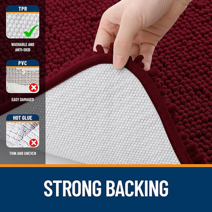 OLANLY Bathroom Rugs 70x24, Extra Soft Absorbent Chenille Bath Rugs, Rubber Backing Quick Dry, Machine Washable Bath Mats for Bathroom Floor, Tub and Shower, Home Decor Accessories, Burgundy