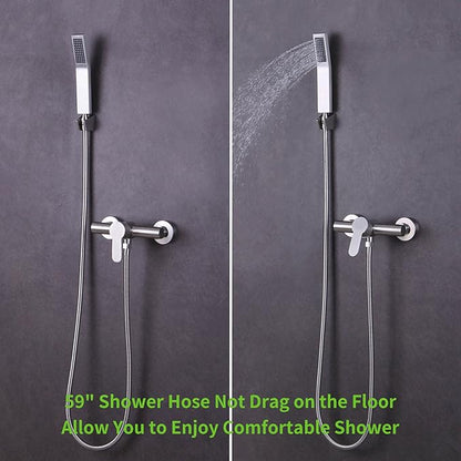 Brushed Nickel Shower Hose 59", Angle Simple Stainless Steel Replacement Head Hose, Flexible Hand Held Sprayer, 1/2" IPS