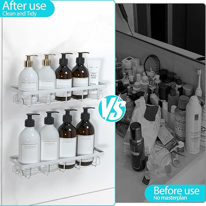 Shower Caddy Organizer with Hooks,Self Adhesive Bathroom Shelves,Shower Shelves,No Drilling Bathroom Organizers and Storage,Perfect for RV, Apartment, Home Decor,3 Pack White