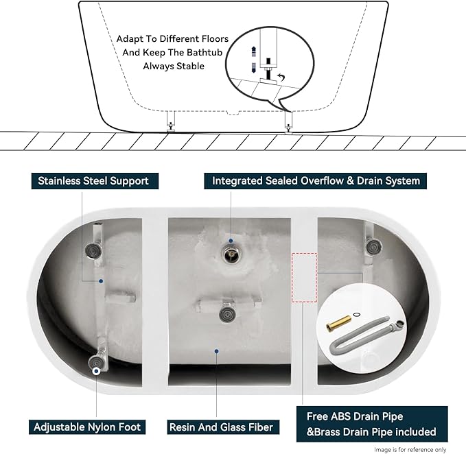 FerdY Bali 59" Acrylic Freestanding Bathtub,Gracefully Shaped Freestanding Soaking tub, Glossy White, cUPC Certified, Chrome Drain & Classic Slooted Overflow Assembly Included