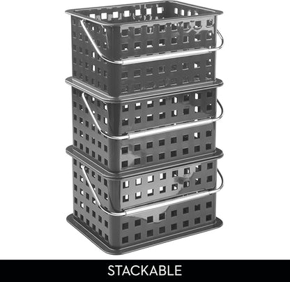 iDesign Stackable Shower Basket with Handle for Dorm or Bathroom - Set of 3 - Gray - Made in USA
