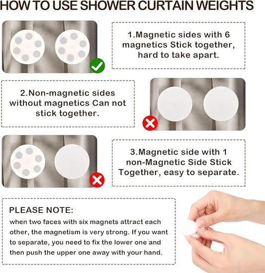 12 Pack Shower Curtain Weights, Rubber Covered Magnetic Curtain Weights, Shower Magnets for Curtain Liner Prevent from Blowing Around, Work for Drapery, Flag, Tablecloth (6 Pairs)