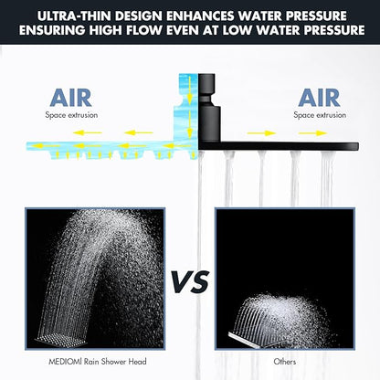 Rainfall Shower Head, MEDIOMI Rain Shower Head Set - Ultra-Thin Design High Flow Stainless Steel Large Square Rain Shower Heads with Shower Arm and Flange (8-Inch, Matte Black)