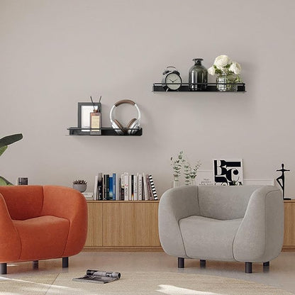 Metal Wall Shelf, Metal Floating Shelf, Black Floating Shelf, Small Shelf for Wall, Display Shelves for Bathroom Bedroom Kitchen (Black, 12Inch)