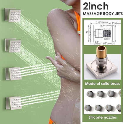 Enga Dual Shower Head Shower System with Body Jets, Wall Mount 10+6" Dual Rain Shower Head with 2 in 1 Handheld Spray for Two People, Shower Faucet Set with Valve Kit, Brushed Nickel