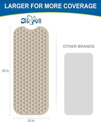 Bathtub Mat Non-Slip Without Suction Cups, 39x16inch Extra Long Bath Mats for Shower Bathroom, Machine Washable Natural Rubber Shower Tub Mat (39x16inch, Brown)