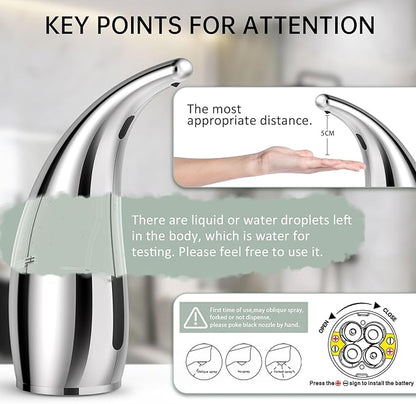 Automatic Liquid Soap Dispenser,300ML Touchless 4 Gear Adjustable,Countertop Electric Battery Operated Hand Soap Dispenser with Sensor for Bathroom,Kitchen,Office（Silver）