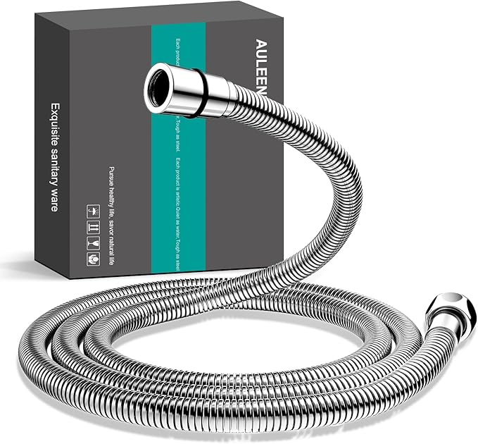 shower hose 304 stainless steel extra long shower hose replacement handheld shower head hose extension (Chrome, 78 inch)