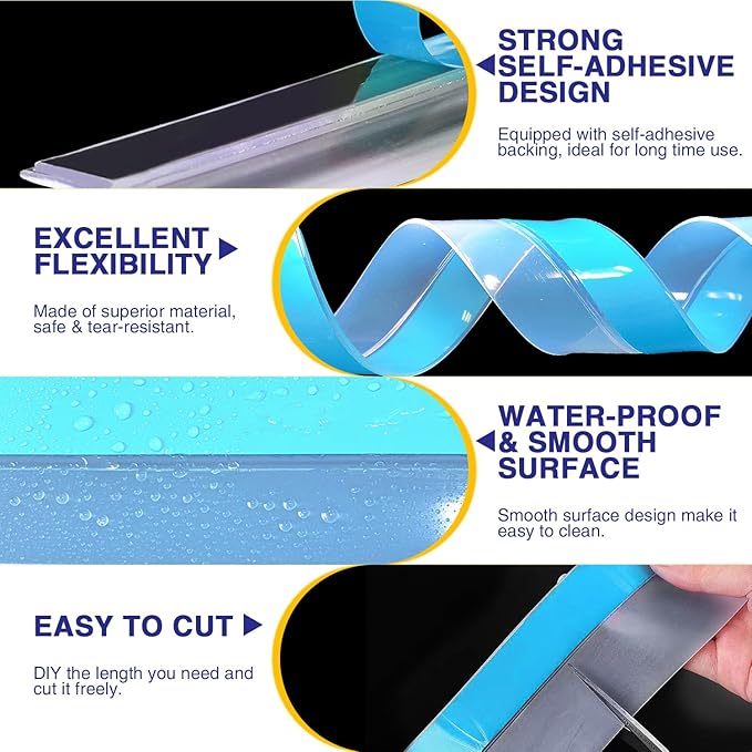 Weather Stripping Door Draft Stopper Door Bottom Seal Strip for House and Glass Shower, 9.8FT(L) x 2in(W) Silicone Door Sweep for Gaps of Doors and Windows, Weatherproof Soundproof (Transparent)