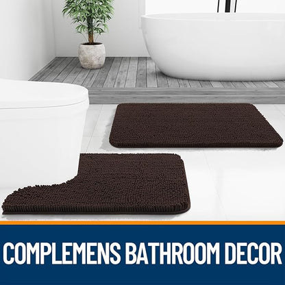 OLANLY Bathroom Rugs 40x24, Extra Soft Absorbent Chenille Bath Rugs, Rubber Backing Quick Dry, Machine Washable Bath Mats for Bathroom Floor, Tub and Shower, Home Decor Accessories, Brown