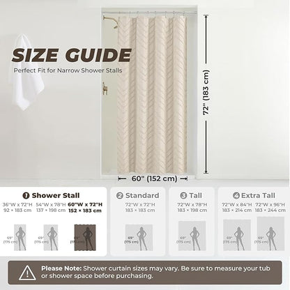 Beige Boho Fabric Shower Curtain 60 x 72 Modern Shabby Chic Textured Tufted Chevron Striped Minimalist Cloth Bathroom Shower Curtain