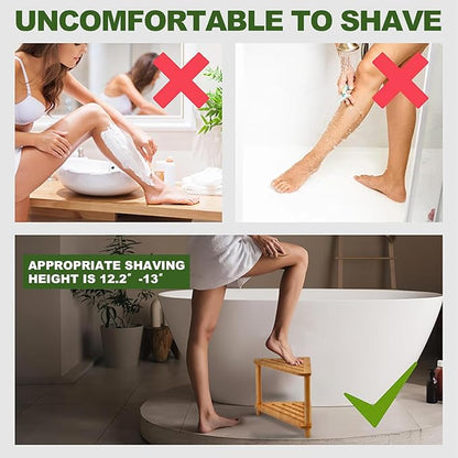 Bamboo Corner Shower Stool,2-Tier Waterproof Shower Stool for Inside Shower Shaving Leg,Small Spaces,Shower Foot Rest with Storage Shelf,Shower Bench,Bath Seat,Corner Nightstand gift for women mom