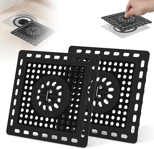 Hibbent 2 Pack Shower Drain Hair Catcher, Shower Drain Cover for Bathroom Floor 4" Drain, Anti-Clogging Bathtub Drain Strainer, Stainless Steel Kitchen Sink Drain Strainer with Handle, Matte Black