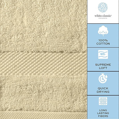 White Classic Luxury Bath Towels Set of 4 Large - 700 GSM Cotton Ultra Soft Bath Towels 27x54 | Highly Absorbent and Quick Dry | Hotel Towels for Bathroom Luxury, Plush Shower Towels, Beige