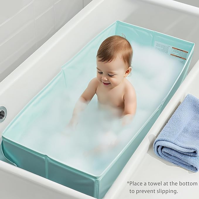 Bella’s Friends Baby Collapsible Bathtub, Travel Bath Tub for Baby, Foldable and Portable, Easy Storage, Reinforced Structure, Lightweight, Travel Essentials for 6M-3Y Infant Toddler, Green