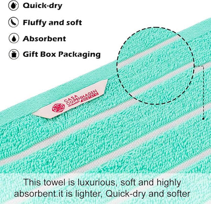 CASA COPENHAGEN Ecstatic 6 Pieces Towel Set- Aqua Blue, 600 GSM 2 Bath Towel 2 Hand Towel 2 Washcloth, Designed in Denmark Made of Soft Egyptian Cotton for Bathroom, Kitchen & Shower