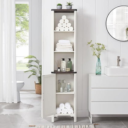 Bathroom Storage Cabinet, 5-Shelf Farmhouse Storage Cabinet with Barn Door&Adjustable Shelves, Bathroom Organizer for Living Room, Kitchen (Antique White)